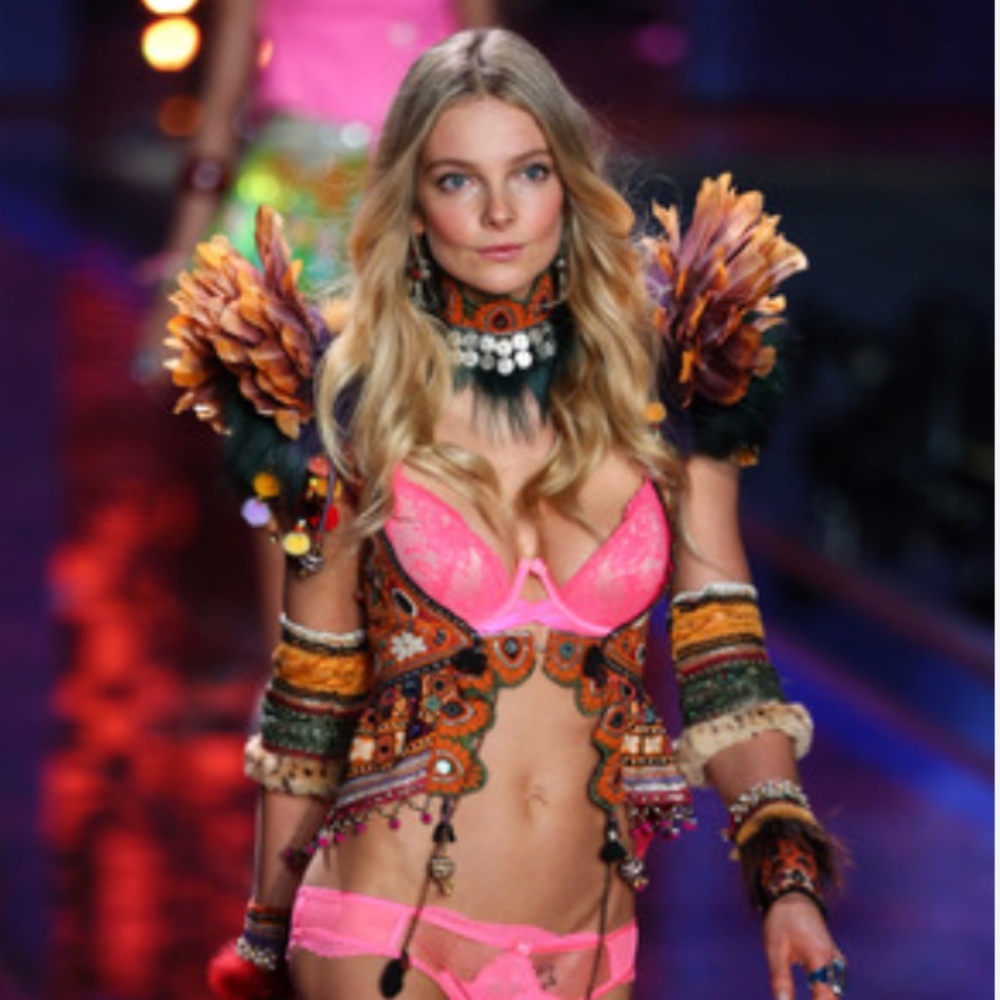 Lace Neon Pink Bra w/ jewels 34B -VICTORIA'S SECRET Fashion Show original: $158